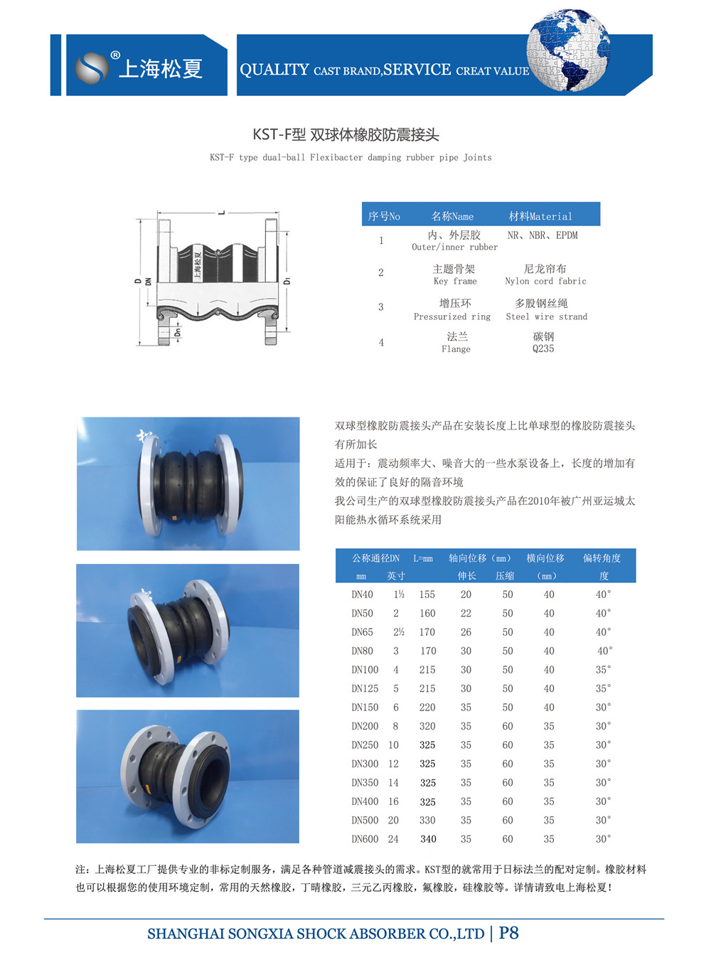 KST-DN125-1.6Mpa消防泵雙球體橡膠軟接頭 KST-DN125-1.6Mpa消防泵雙球體橡膠軟接頭